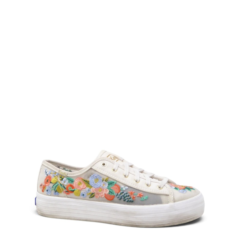 Keds Womens Triple Kick Rifle Paper Co Floral Citrus Garden Sneakers Cream 8